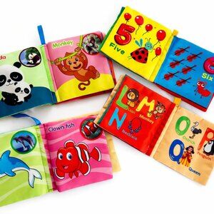 Soft Cloth Baby Books – Alphabet, Numbers & Animals (4-Book Set)-AC252